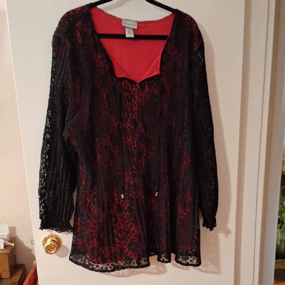 Catherines Black and Red Relaxed Buttoned Blouse